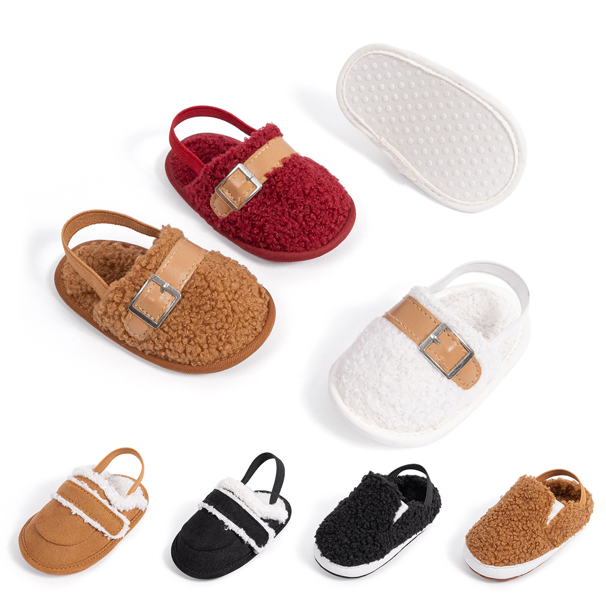 Fluffy Baby Slides Slippers Soft Plush Warm Hoop and Loop Elastic Band House Shoes for Toddlers Infant Winter House Home Indoor cutefeet Slipper Shoes
