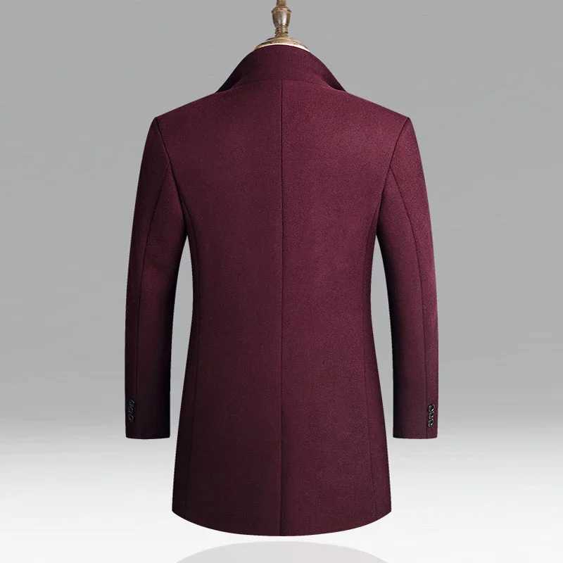 Mens Autumn Winter Woolen Coat Windproof Thick Warm Bussiness Men Mid-length Windbreaker Stand Collar Cotton Men Woolen Jackets LX241010