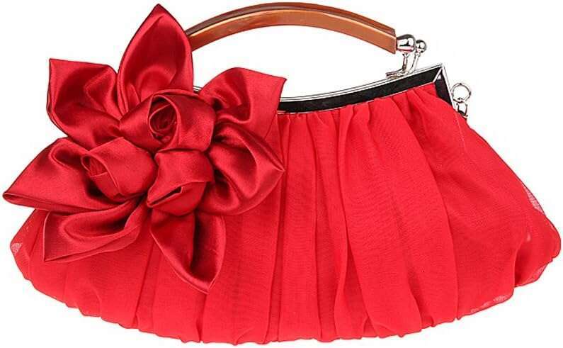 Embellish Sheer Chiffon Exterior Big ral Party Clutch Evening Handbag