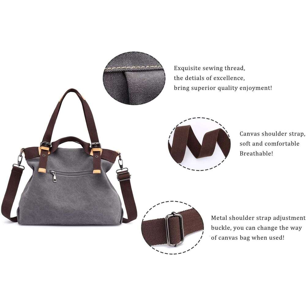 Women Hobo Handbags Canvas Casual Vintage Shoulder bag Daily Purse Tote Crossbody Shopper Bag