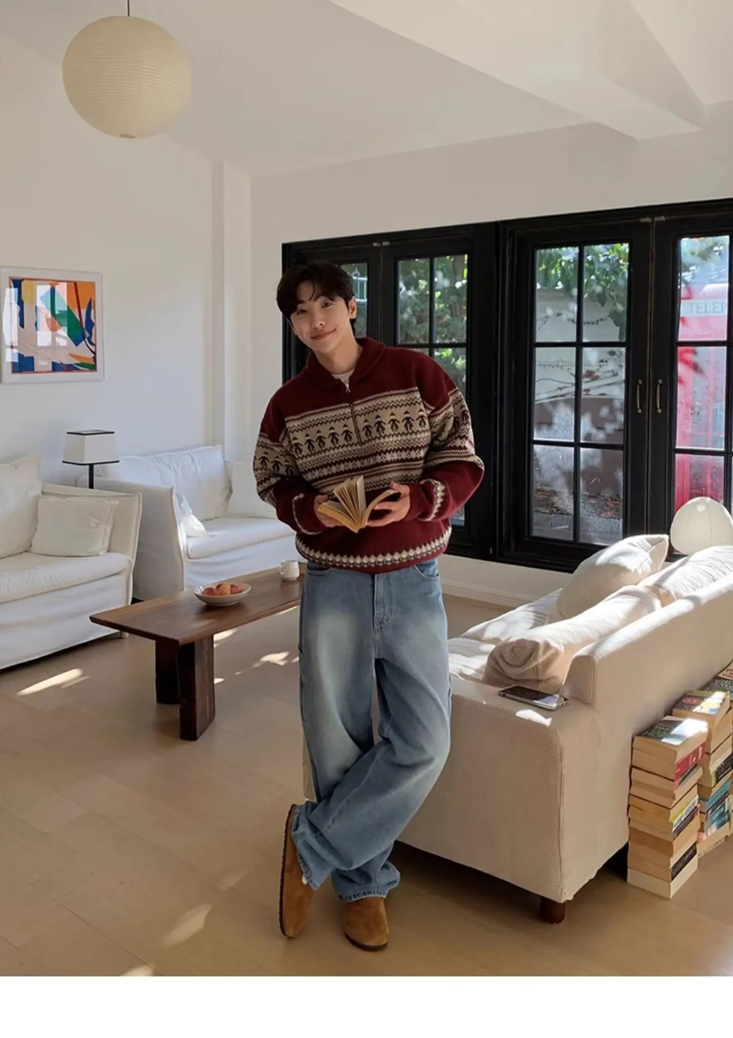 Korean Style Mens Zip up Christmas Y2K Knitwear Pullovers Sweatshirts Striped Knit Turtleneck Sweater For Men Streetwear Jumper 241007