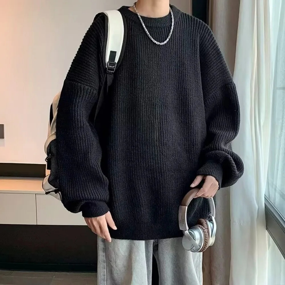 Mens wool sweater autumn and winter slim fit streetwear mens Korean fashion solid clothing casual knitted sweater mens latte art 241007