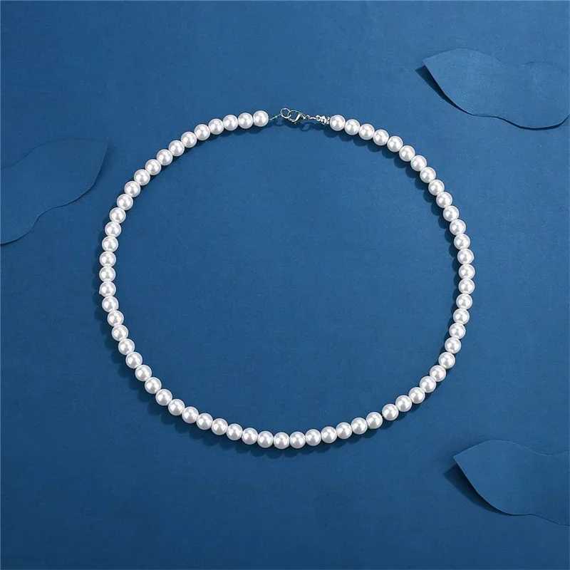 2023 New 8/6MM Imitation Pearl Necklace For Man Women Choker Neck Temperament Simple Handmade Strand Bead JewelryX241009