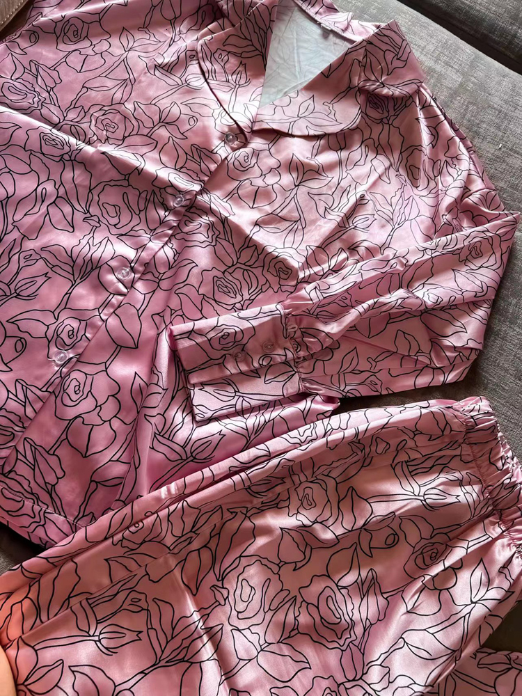 Wers Print Feather Sleeves Sleepwear Abstract Pattern Loungewear Women Pama 2022 Fashion Women's Clothing Sets Suit