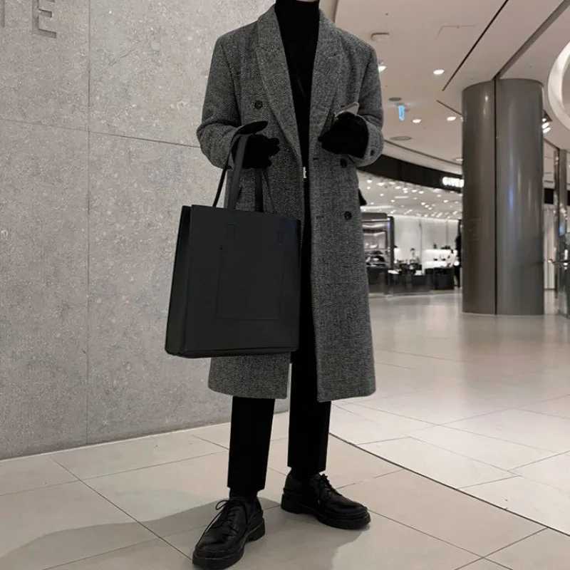 Medium Length Woolen Overcoat Coat Mens Winter Korean Version Loose Casual Thickened Mens Woolen Trench Coat LX241010