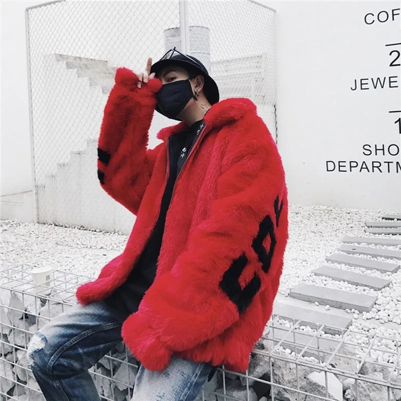 Winter coat mens fur jacket s mink fur loose letter coat zipper pocket lapel thick cotton jacket top 241010CJ