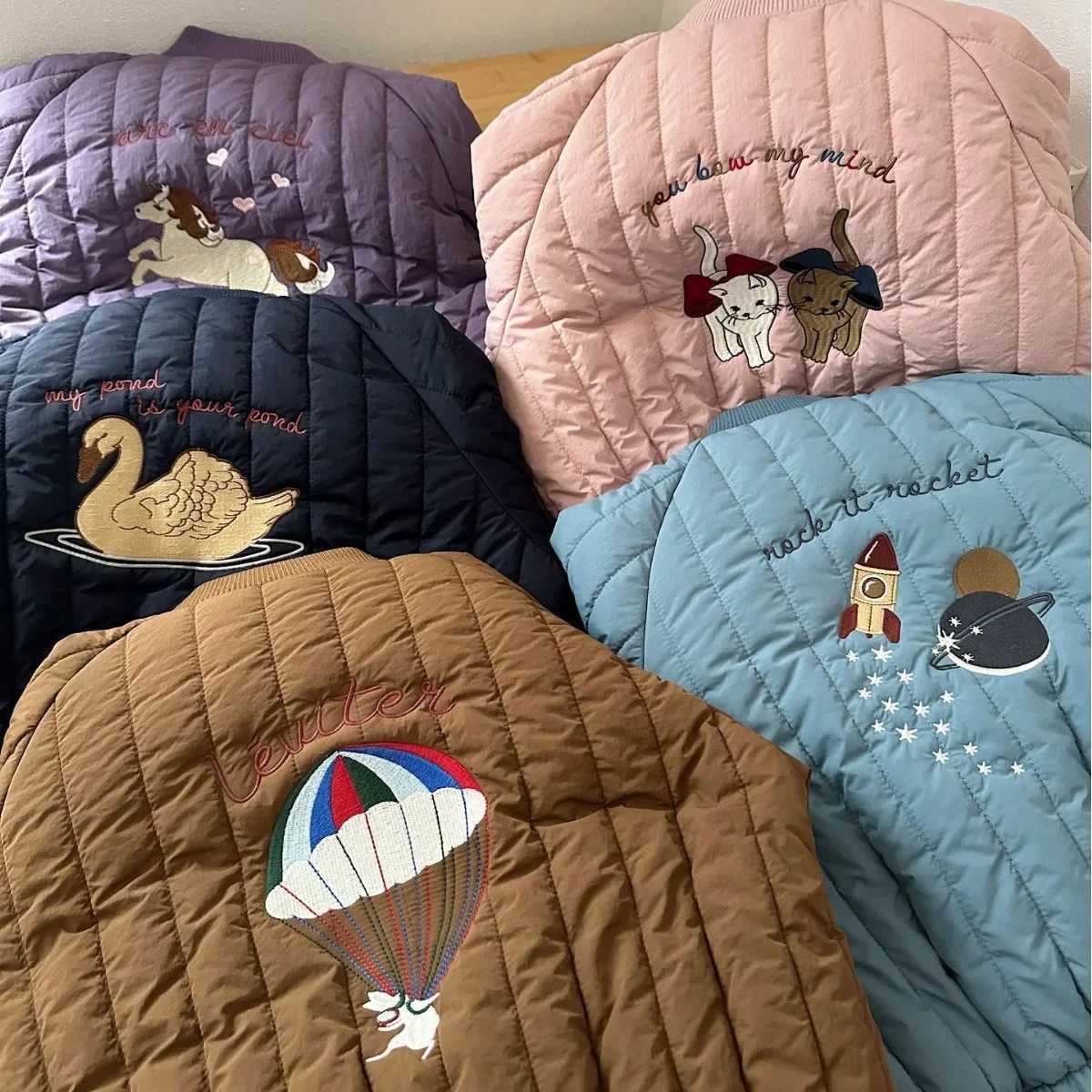 Down Coat Cartoon Embroidered Jacket 2024 Winter Thick Plush Warm Korean Childrens Coat H241010