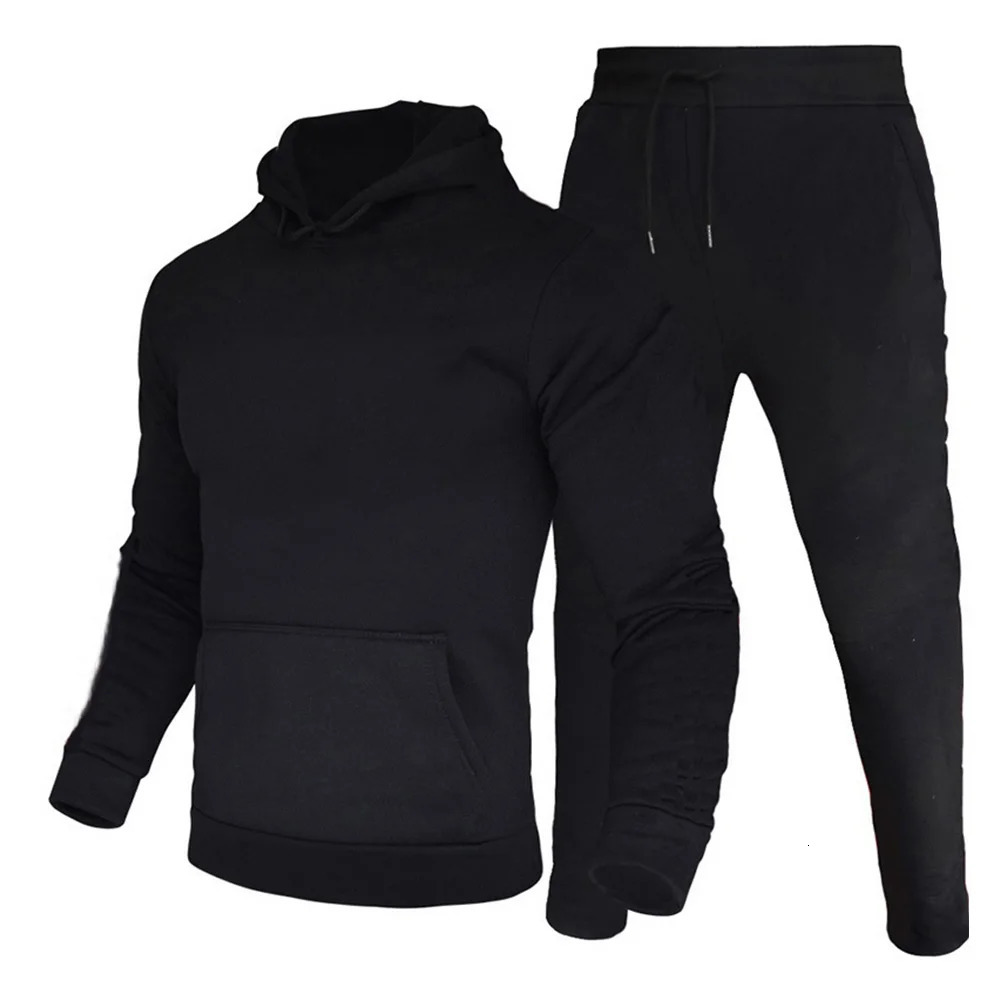 Mens sportswear hooded sweatshirt zippersports pants sportswear casual jogging sportswear 2-piece mens wool streetwear set 240927