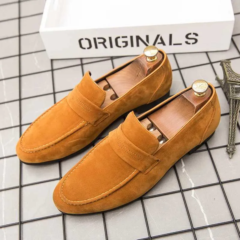 Dress British Simple Casual Black Loafers Lightweight Suede Slip-on Pointed Toe All-Matching Office Driving Mens Shoes H240807 241122