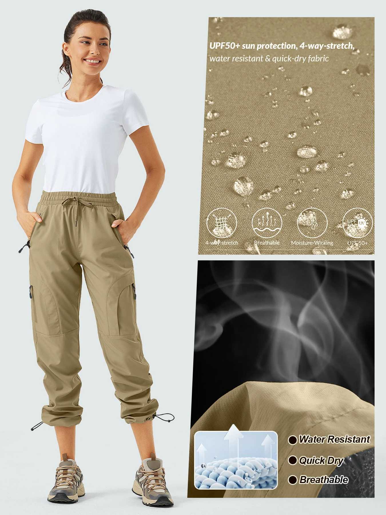 Womens hiking pants quick drying UPF 50 travel golf pants lightweight camping work pants zipper pocket W241009