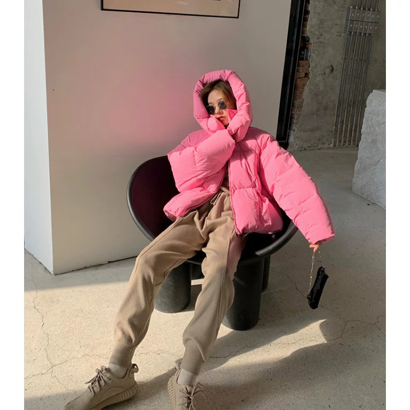 Yellow down jacket womens coat black hooded fashion American streetwear Y2K style down jacket womens winter short jacket 241009