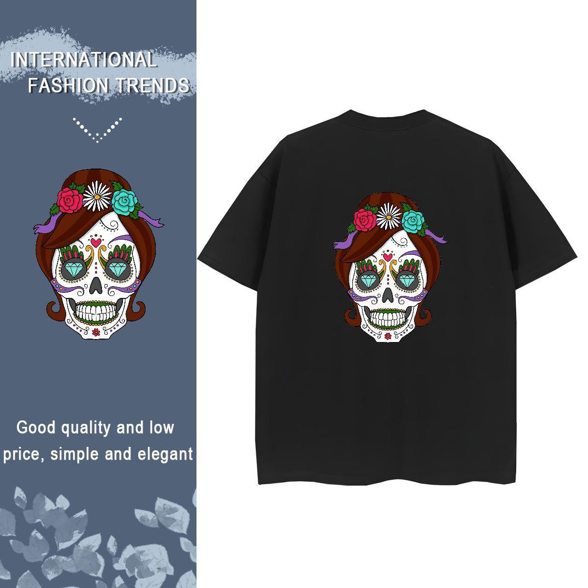 2024 T-Shirts 230g Cotton Breathable Crew Neck Daily Outfit skull Lady T shirt High quality DIY Printed Wear
