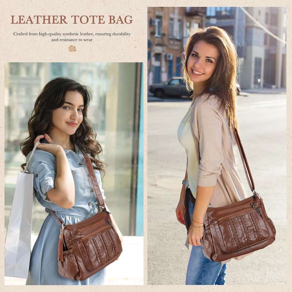 Purses for Women Pocketboo Soft PU Leather Ladies Crossbody Purse Multi Pocket Shoulder Bag