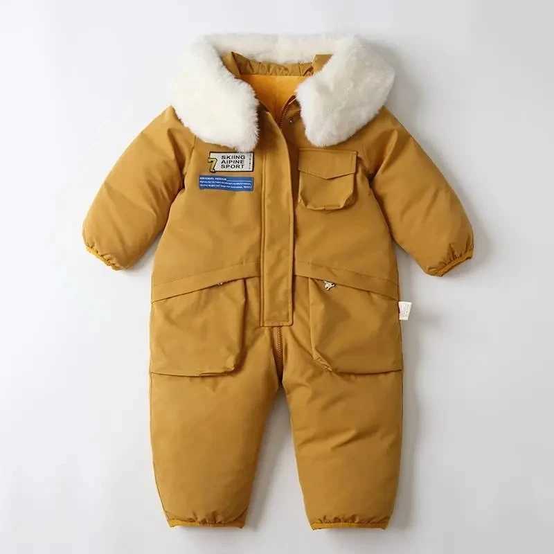 Down Coat -30 Children Winter Warm Snowsuit Thicken Baby Ski suit Plus Velvet Jumpsuit s toddler girl Clothes Waterproof Boys Jacket H241010