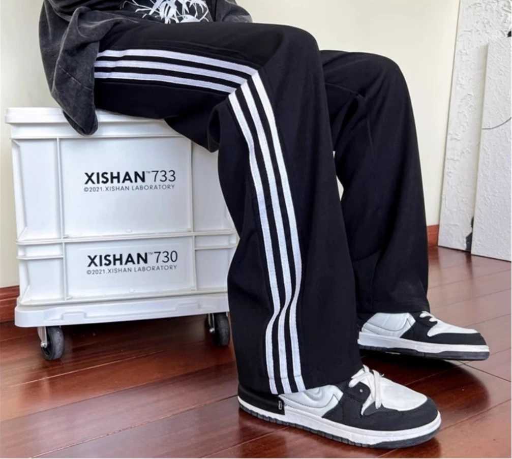 American high-end street pants mens spring and summer thin fashion brand casual sports pants young loose straight leg pants W241009