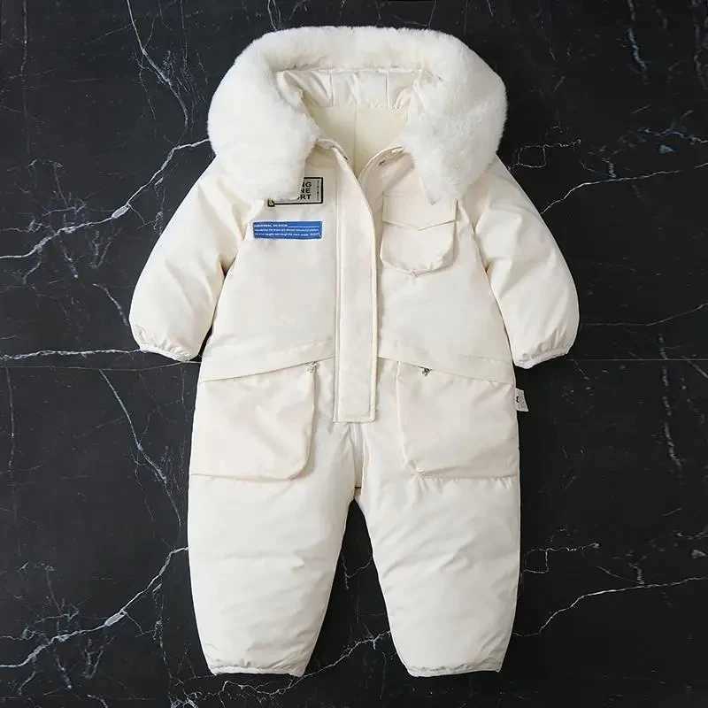 Down Coat -30 Children Winter Warm Snowsuit Thicken Baby Ski suit Plus Velvet Jumpsuit s toddler girl Clothes Waterproof Boys Jacket H241010