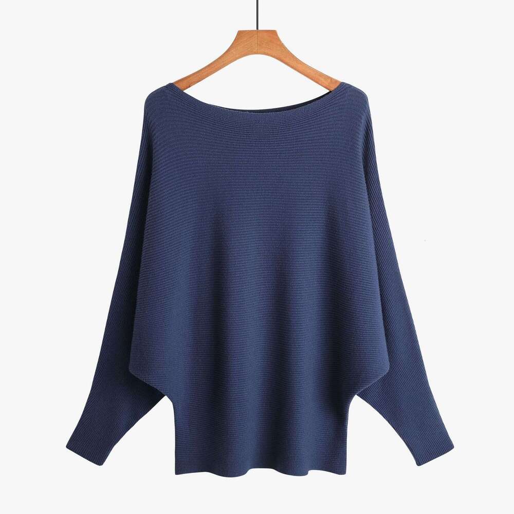 Womens One line Neck Bat Sweater Thread High Elastic Lazy Style Pullover Top with Fat Plus Size