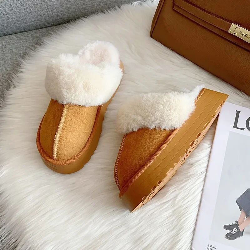 Fur slider womens winter plush sandals slider platform slider womens thick soled cotton home shoes 241007
