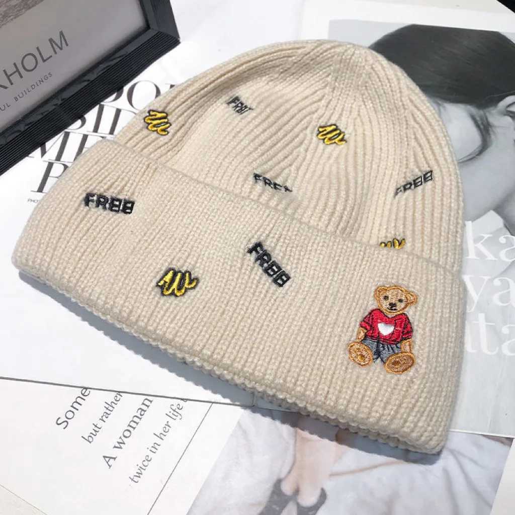 Beanie/Skull Caps Womens autumn and winter cute bear knitted hat outdoor cool warm small couples family travel holiday drawstring H241010