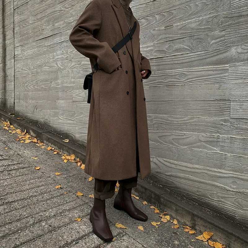 Woolen Coat Mens Long Autumn and Winter Thickened Korean Version Loose Fashion Casual British Trench Coat LX241010