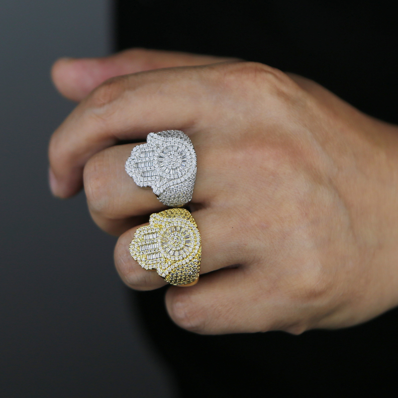 New Iced Out Micro Pave Bling 5A Cubic Zirconia Cz Band Rings Hip Hop Punk Hand Shaped Big Finger Jewelry for Men Women