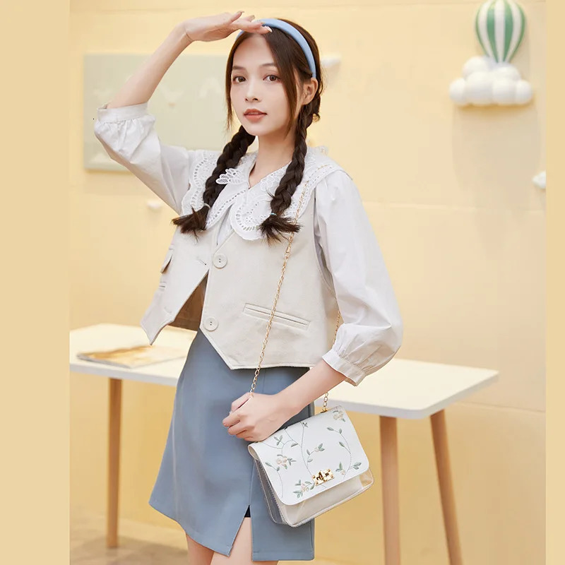 Vintage embroidery color matching transparent mother and baby chain small square bag 241008