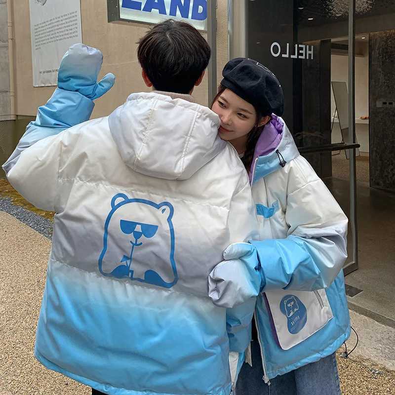 Men's Down Parkas Brand Winter Down Jacket Men Women Fashion Colour Outerwear Trend Couple Thick Warm Parkas Youth Hooded Coat with Custom Gloves