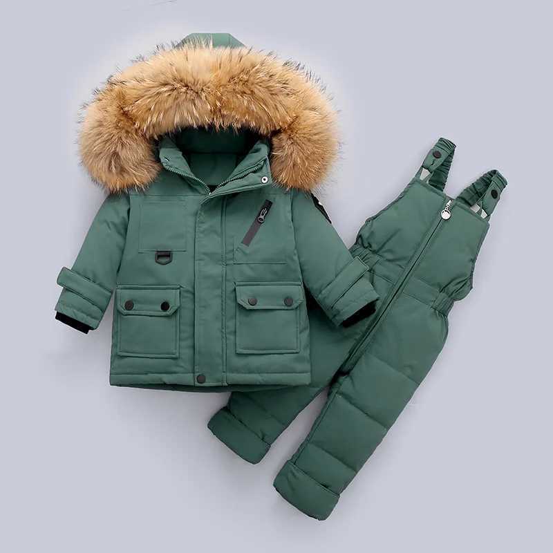 Down Coat -30 degrees Baby Boys Winter warm down jacket Jumpsuit Girl Clothes children Clothing Set 2pcs Toddler Thicken Overalls Snowsuit H241010
