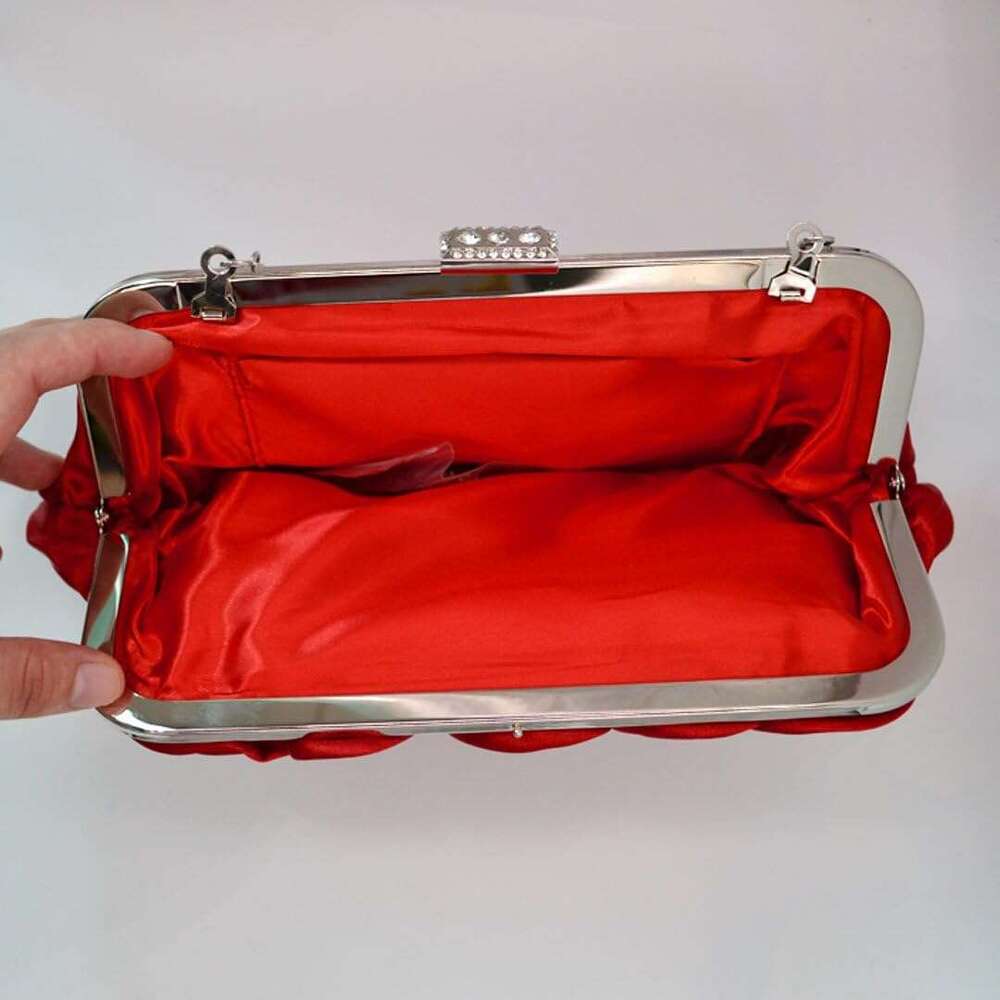 wer Inlaid Silk Evening Bag Shiny Rhie Wedding Clutch Handbag Purse