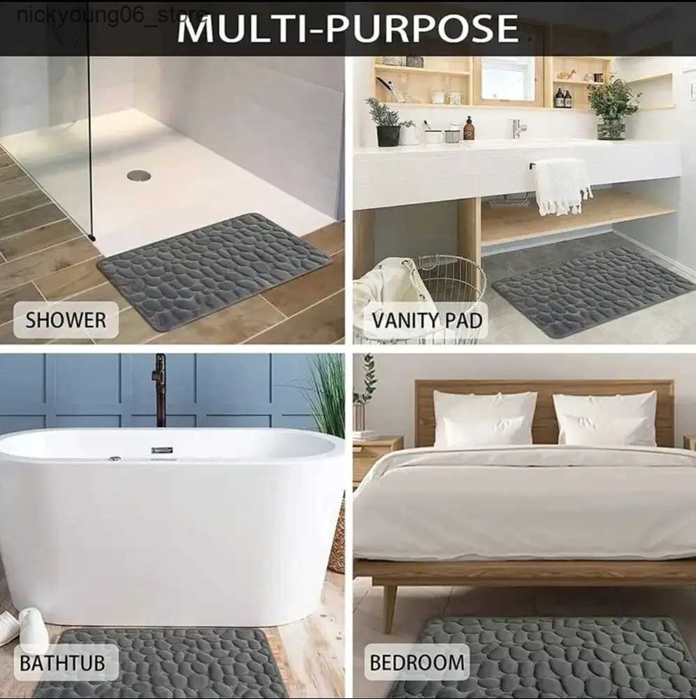 Non-Slip Bath Mats Cobblestone Emed Shower Antislip Mat Super Absorbent Draining Mat Bathroom Carpet Memory Foam Washable Rug Toilet Floor Mat L240910