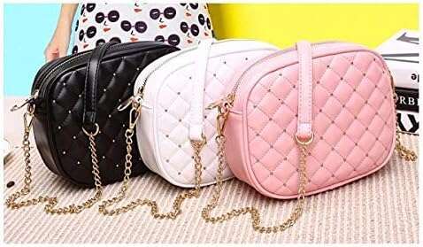 Hanbella Cross body Clutch Purses Women & Teens - Cute Small Quilted Leather Shoulder Bag with Gold Chain for Girls