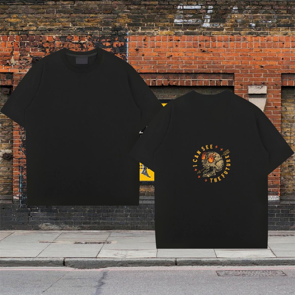 Wholesale T shirt 230g Pure Cotton skull High Street Hip Hop DIY Anime Round Neck Short Sleeve Couples T Shirts Fashion Casual Clothings