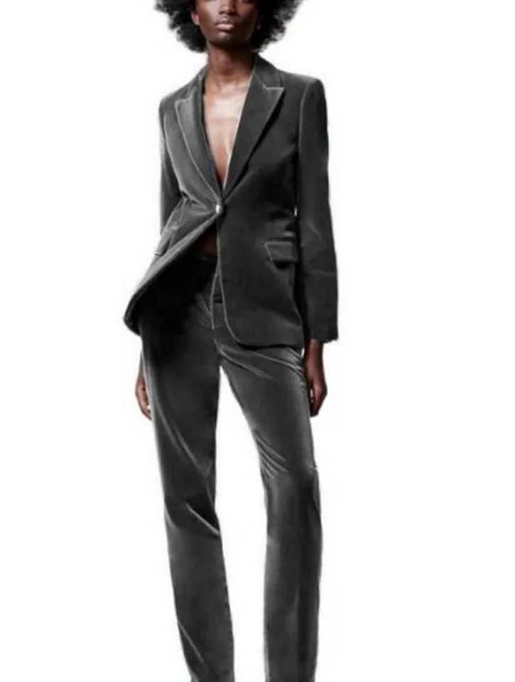 Womens two-piece pants custom two-piece set velvet womens business set formal pants wedding evening dress womens jacket Trouser S W241009