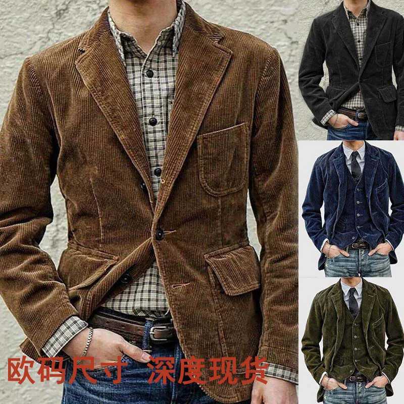High Quality Mens clothing in the new autumn. Corduroy solid color set. European and mens fashionable casual suit collar casual jacket. T241112