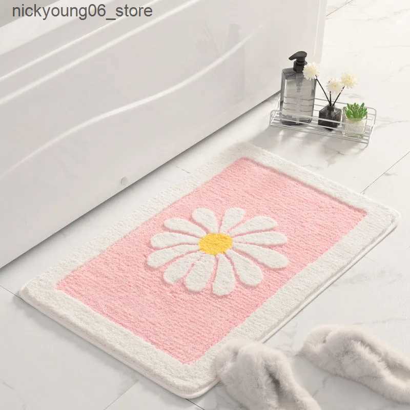 Non-Slip Bath Mats Daisy Flowers Bath Mat Soft Thick Bathroom Kitchen Carpets Set Anti-Slip Doormat Shower Room Toilet Rugs Floor Area Decor Pad L2409