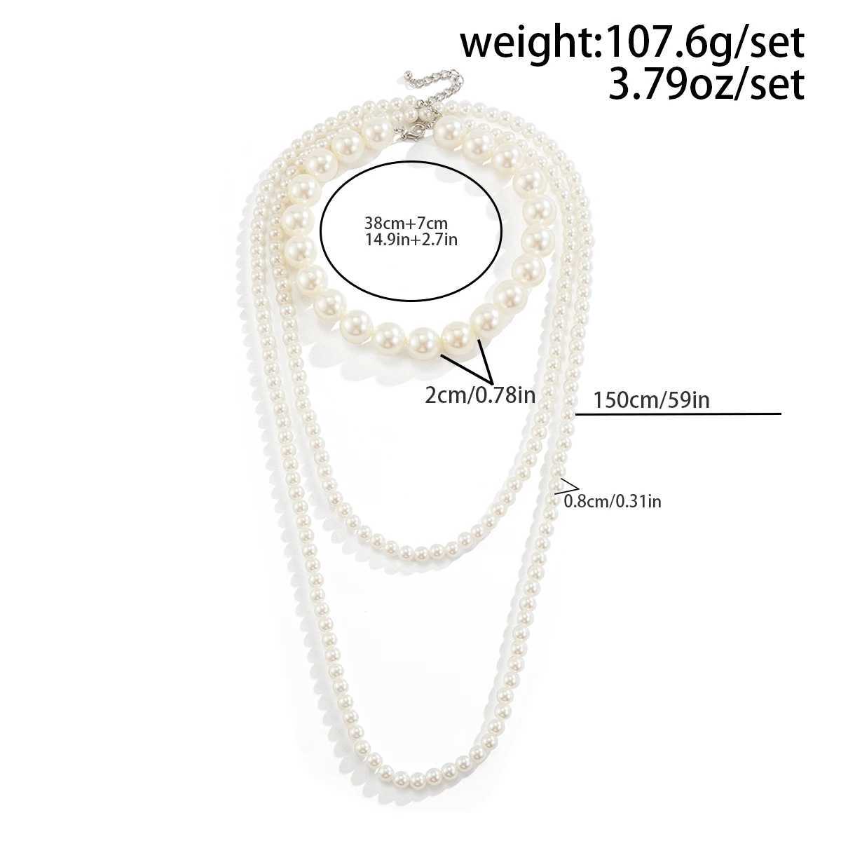 Ingemark 2Pcs/Set Multilayer Imitation Pearl Chain Necklace for Women Wed Bridal Vintage Adjustable Long Link Party Jewelry GiftX241009