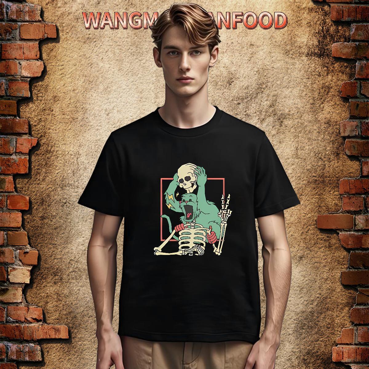 Free Shipping T shirt 230g Pure Cotton skull Anime Printing Street White Plus Size O Neck Short Sleeves Mens Tshirts Designer Tee Shirt