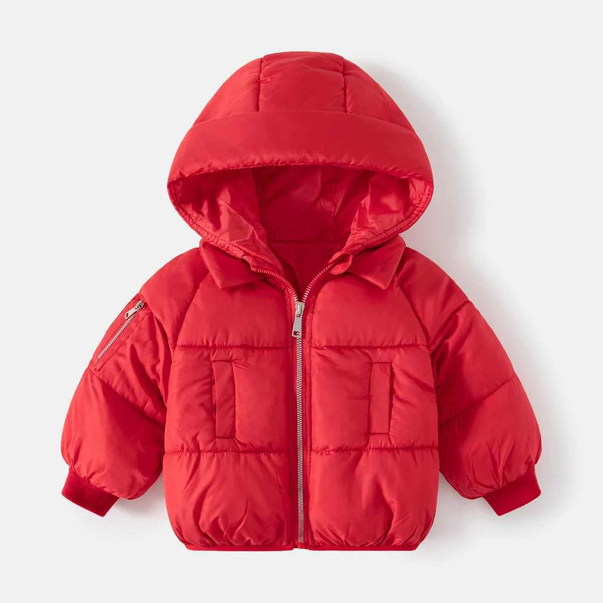 Down Coat Boys Fashion Solid Color Thick Zipper Hooded Parkas Jacket Winter Casual Quilted Warm Coat Fashion Top Suitable for 2-7 Years Old H241010