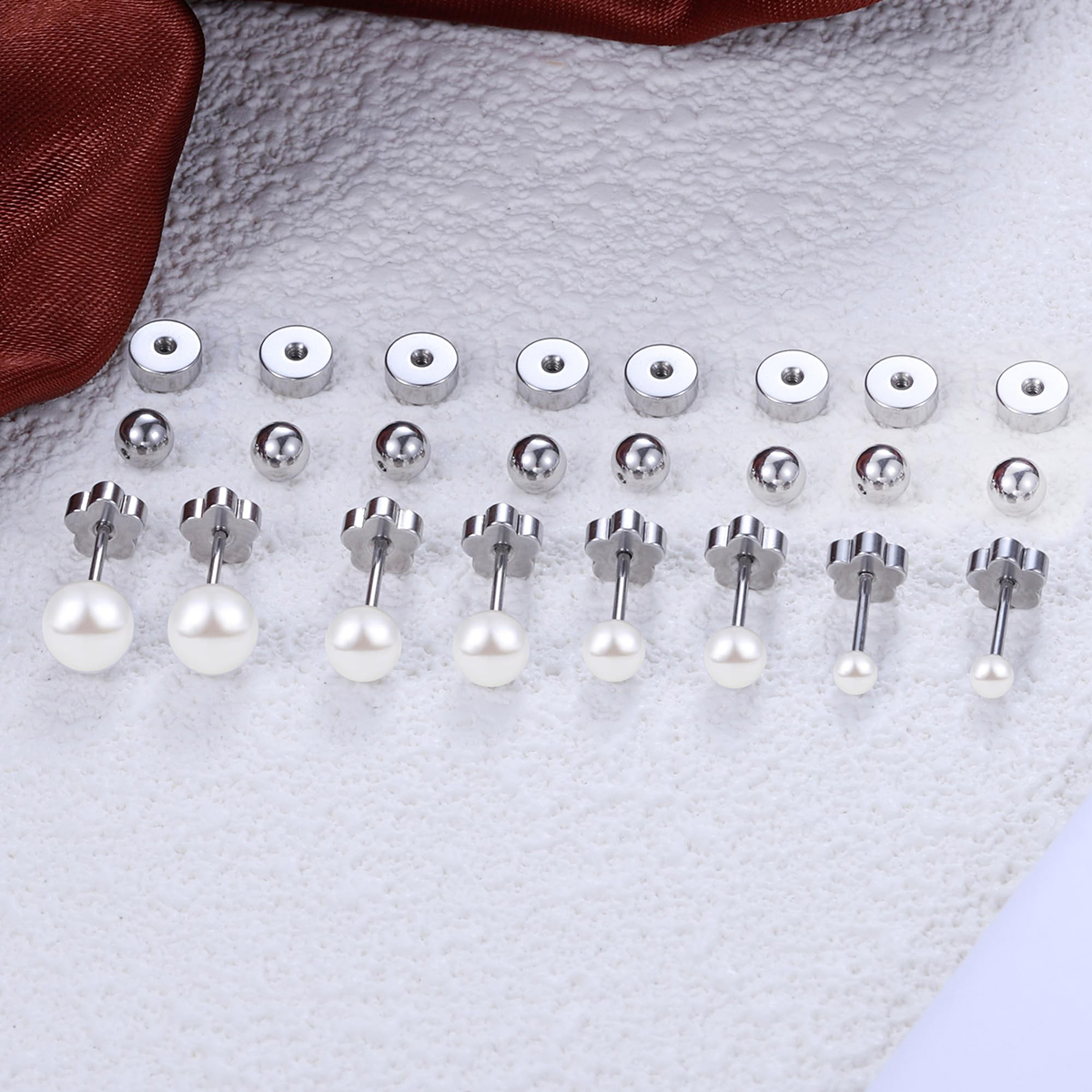 TUPMI Flat Back Pearl Stud Earrings for Women Girls Stainless Steel Small Pearl Cartilage Earrings Hypoallergenic Pearl Screw Back Earrings