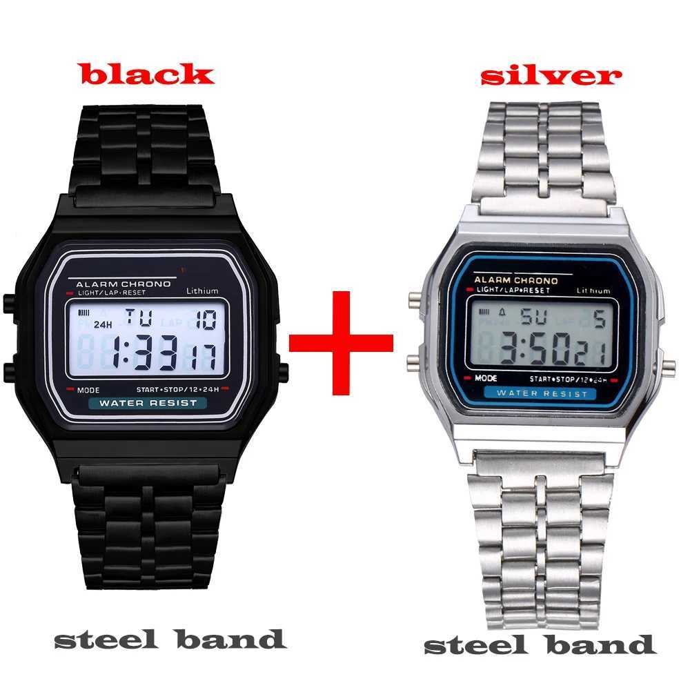 2Pcs Fashion Digital Mens Watches Gold Luxury Stainless Steel Link Bracelet Wrist Watch Band Business Electronic Male ClockX241010