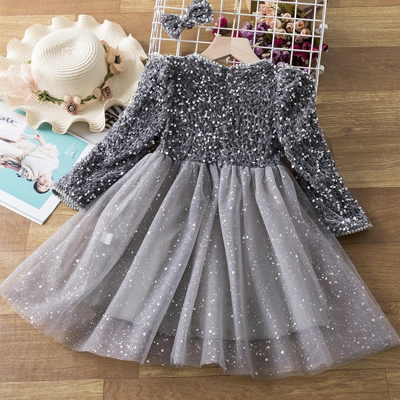Glitter Girl Princess Party Dress 3-8 Year Old Childrens Birthday Wedding Evening Ball Dress Spring Autumn Long Sleeve Childrens Dress 241008