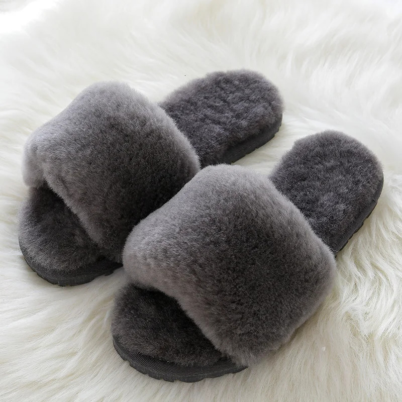 100% natural sheepskin winter warm fur slider for womens home shoes indoor slider wool slider for womens leisure slider 241007