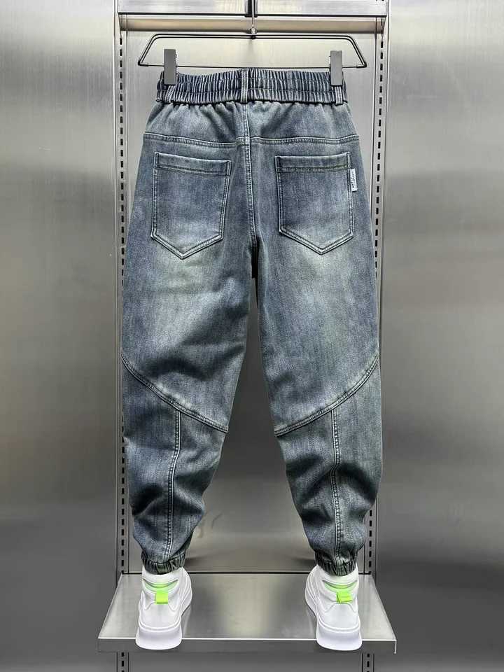 Blue Denim Jeans Loose Harem Pants Elastic Waist Cuffs Casual Spring Autumn Luxury Clothing Men korean 2024 New Mens FashionX241009