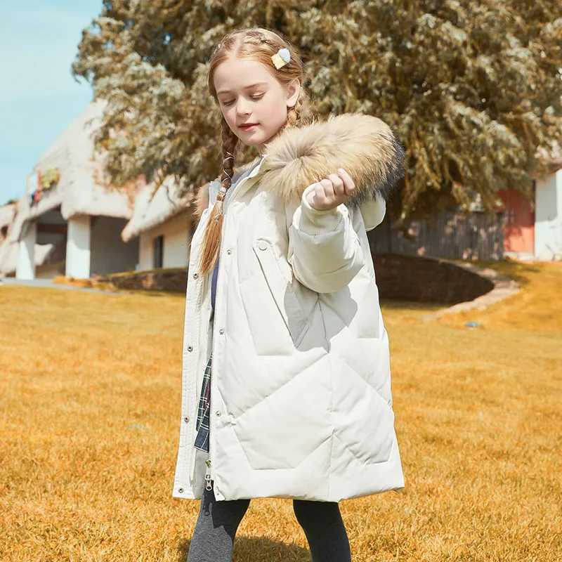 Down Coat Winter New Girl Down Jacket Real Raccoon Fur Childrens Snow Coat Thick Warm Set Youth Black Long Park XMP198 H241010