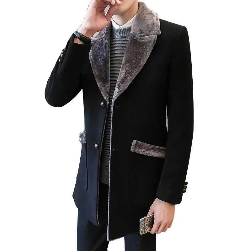 2023 Brand clothing Mens woolen jackets/Male Fashion slim fit leisure winter keep warm Long Woolen cloth Coats/Plus size S-5XL LX241010