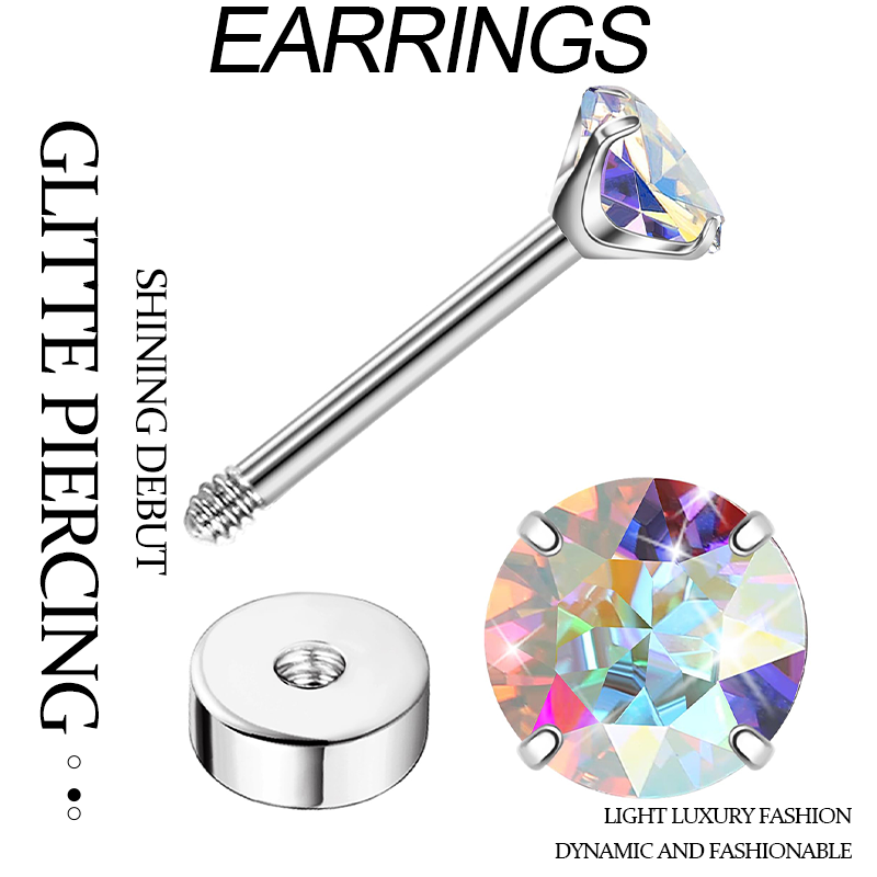 TUPMI G23 Titanium Earrings for Sensitive Skin Flatback 5A+AB Cubic Zirconia Stud Earrings 14K Gold Hypoallergenic Nap Earrings for Women 2-5mm cartil