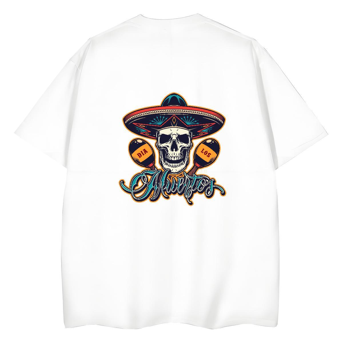 TOP Quality Woman T Shirts 230g Pure Cotton O-Neck Short Sleeve Casual Beach skull Tshirt for Man Woman Female White Plus Size Tops Shirt