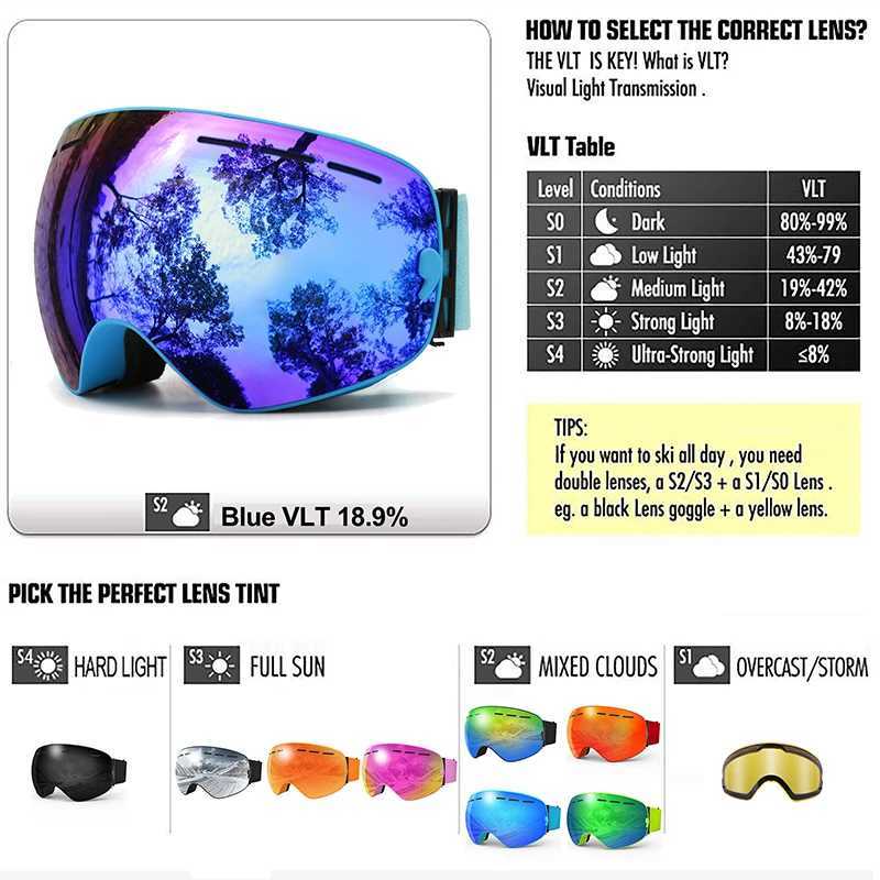 PHMAX Ski Goggles Double layer Lens Ski Glasses UV400 Protection Anti fog Ski Goggles Outdoor Sports Ski Goggles Mens CL241010