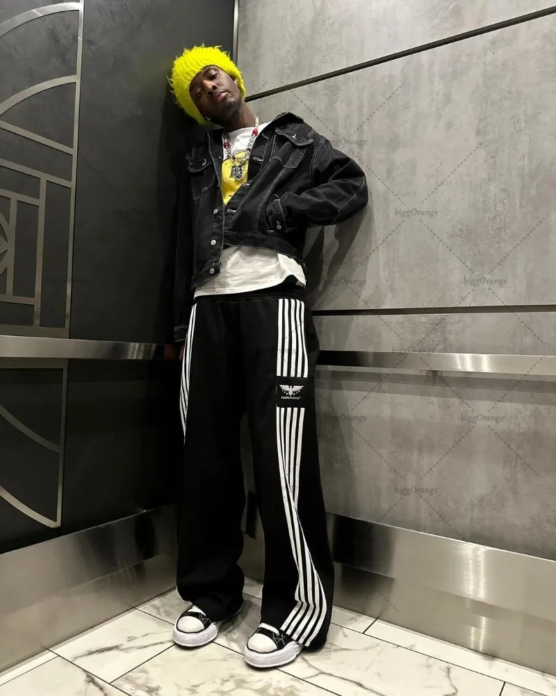 Fashion American retro classic striped loose sports pants hiphop streetwear Y2K Harajuku high waist wide leg casual 241010