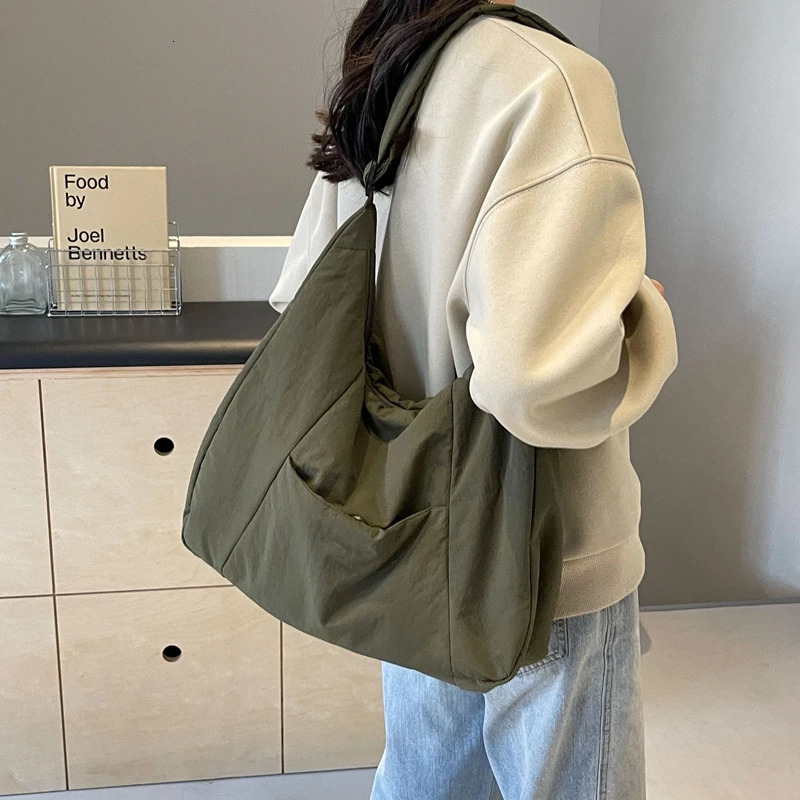LEFTSIDE Fashion Womens Soft Cloth Shoulder Bag Solid Color Student Spring Y2K Casual Style Large Handbag Cross Body Bag 241008